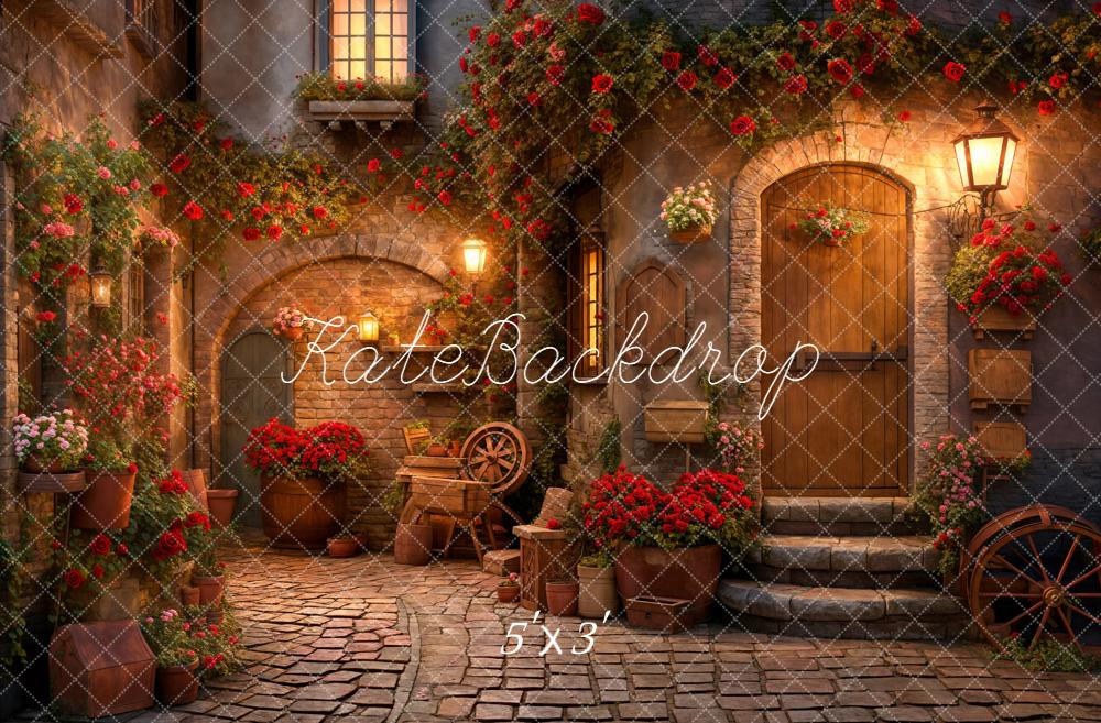 Kate Valentine's Day Rose Street Corner Stone Floor Backdrop Designed by Emetselch - Kate Backdrop AU
