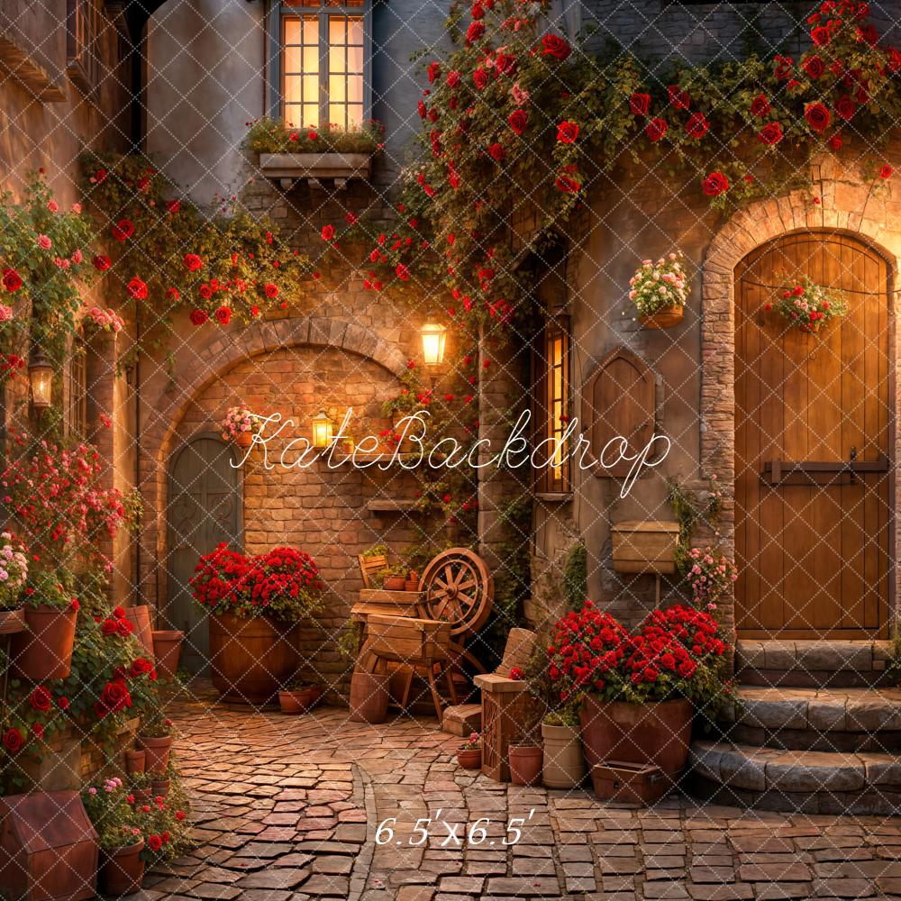 Kate Valentine's Day Rose Street Corner Stone Floor Backdrop Designed by Emetselch - Kate Backdrop AU