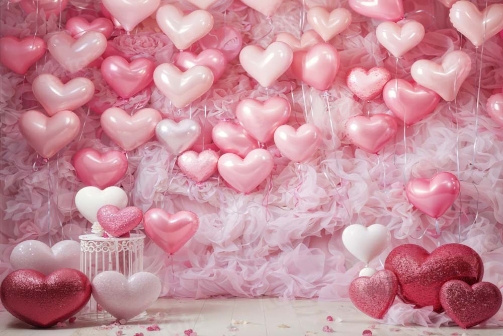 Kate Valentine's Day Backdrop Pink Love Heart Balloon Romantic Room Designed by Emetselch - Kate Backdrop AU