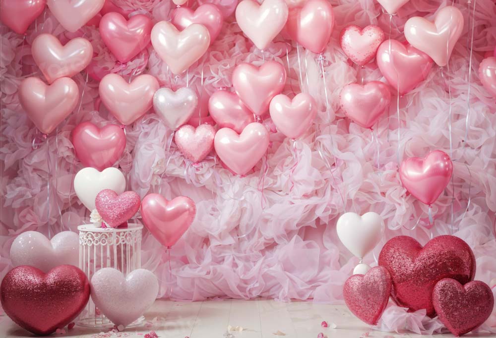 Kate Valentine's Day Backdrop Pink Love Heart Balloon Romantic Room Designed by Emetselch - Kate Backdrop AU