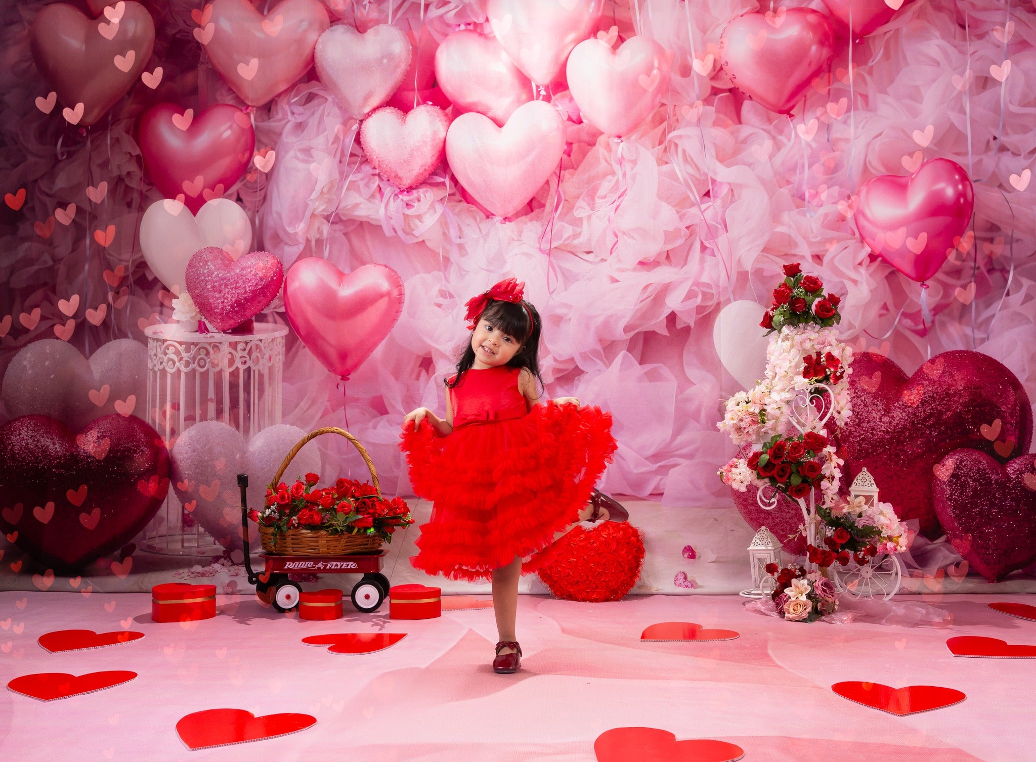 Kate Valentine's Day Backdrop Pink Love Heart Balloon Romantic Room Designed by Emetselch - Kate Backdrop AU