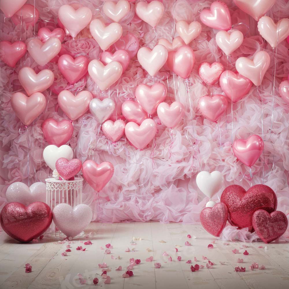 Kate Valentine's Day Backdrop Pink Love Heart Balloon Romantic Room Designed by Emetselch - Kate Backdrop AU