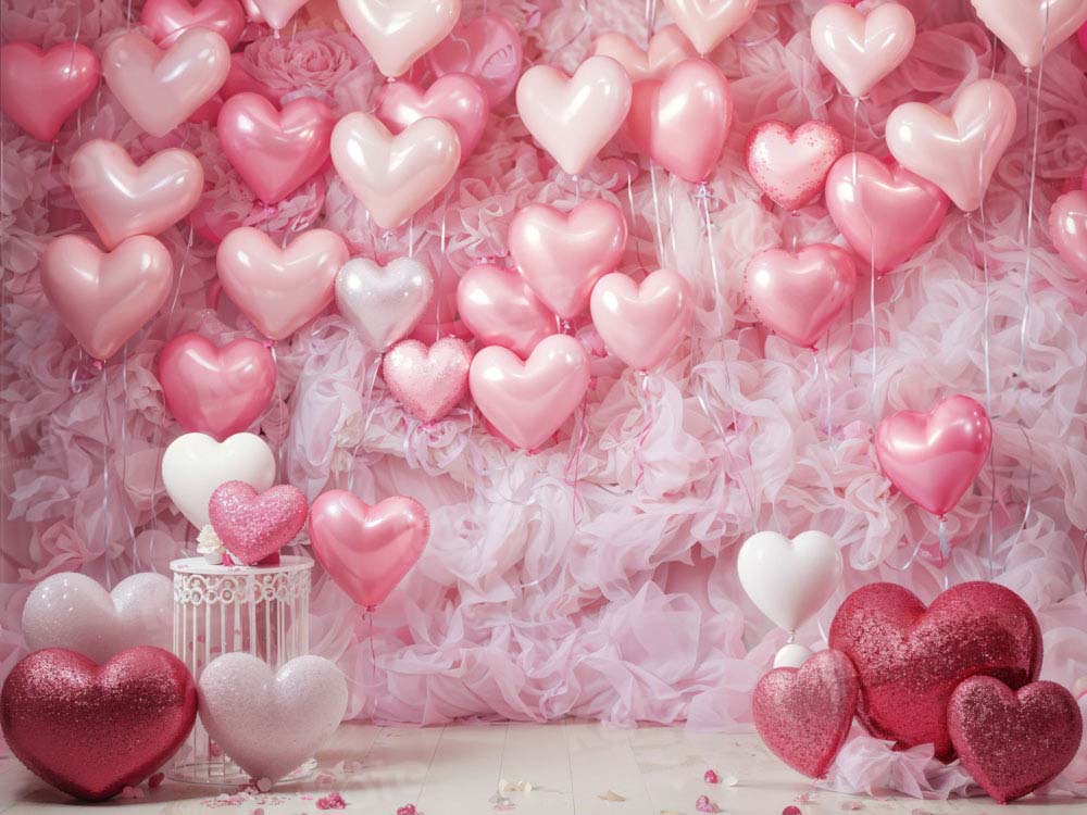 Kate Valentine's Day Backdrop Pink Love Heart Balloon Romantic Room Designed by Emetselch - Kate Backdrop AU