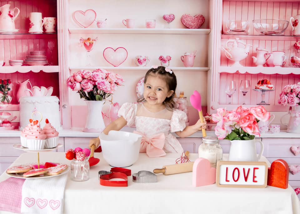 Kate Valentine's Day Pink Sweet Kitchen Backdrop Designed by Emetselch - Kate Backdrop AU