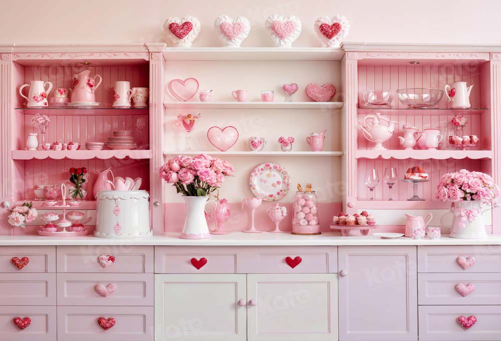 Kate Valentine's Day Pink Sweet Kitchen Backdrop Designed by Emetselch - Kate Backdrop AU