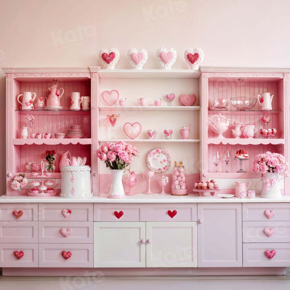Kate Valentine's Day Pink Sweet Kitchen Backdrop Designed by Emetselch - Kate Backdrop AU