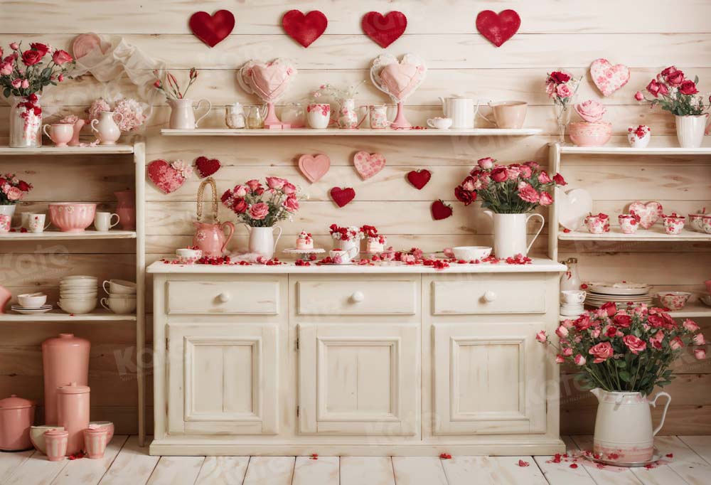 Kate Valentine's Day Beige Kitchen Backdrop Designed by Emetselch