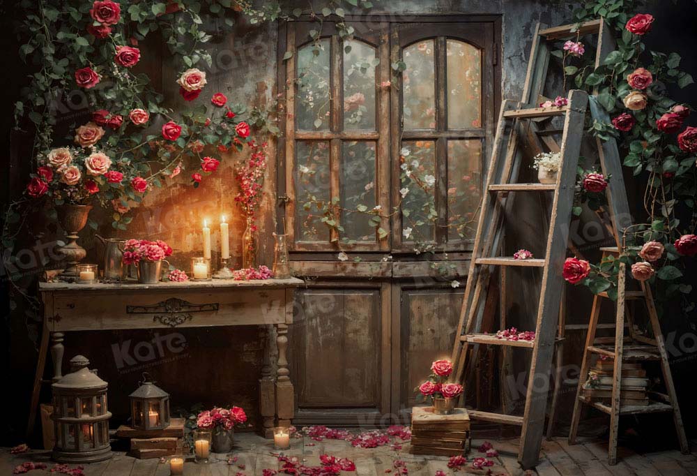 Kate Valentine's Day Old Retro Floral Room Backdrop Designed by Emetselch - Kate Backdrop AU