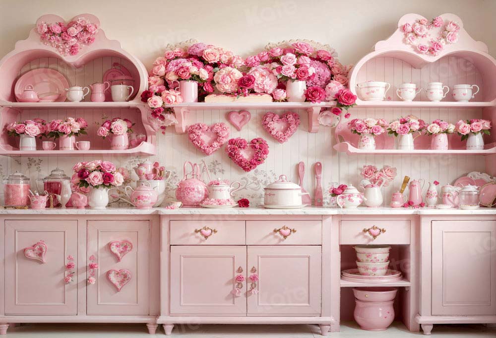 Kate Valentine's Day Pink Rose Floral Kitchen Backdrop Designed by Emetselch - Kate Backdrop AU
