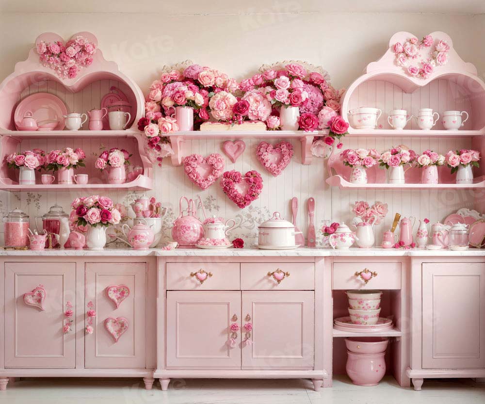Kate Valentine's Day Pink Rose Floral Kitchen Backdrop Designed by Emetselch - Kate Backdrop AU