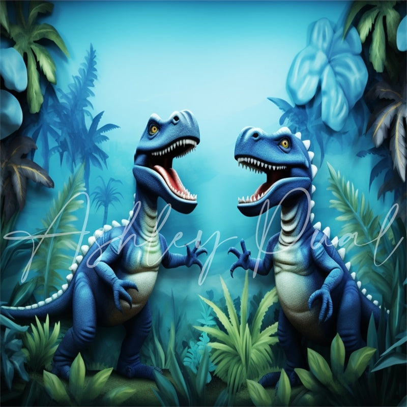 Kate Blue Dinosaur Adventure Backdrop Designed by Ashley Paul - Kate Backdrop AU