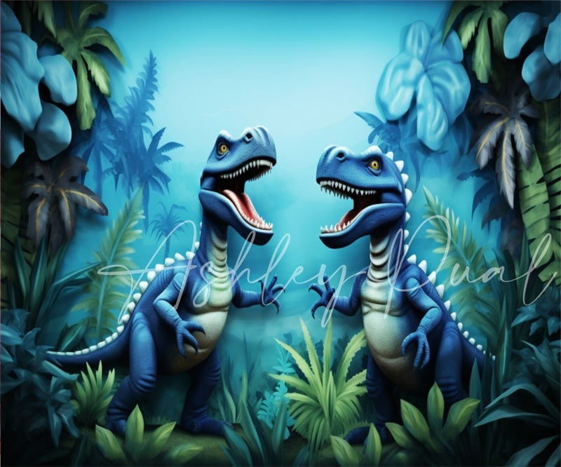 Kate Blue Dinosaur Adventure Backdrop Designed by Ashley Paul - Kate Backdrop AU