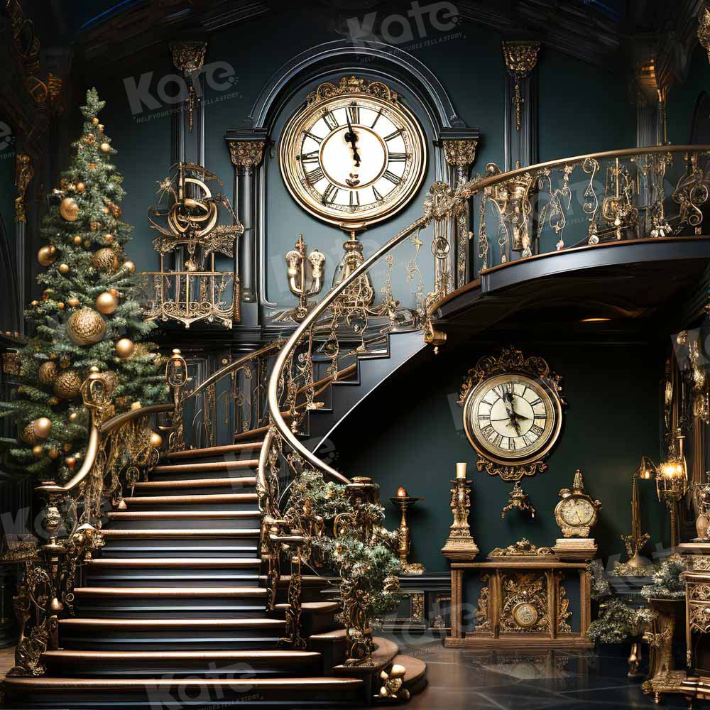 Kate Christmas Stair Clock Backdrop Designed by Chain Photography - Kate Backdrop AU