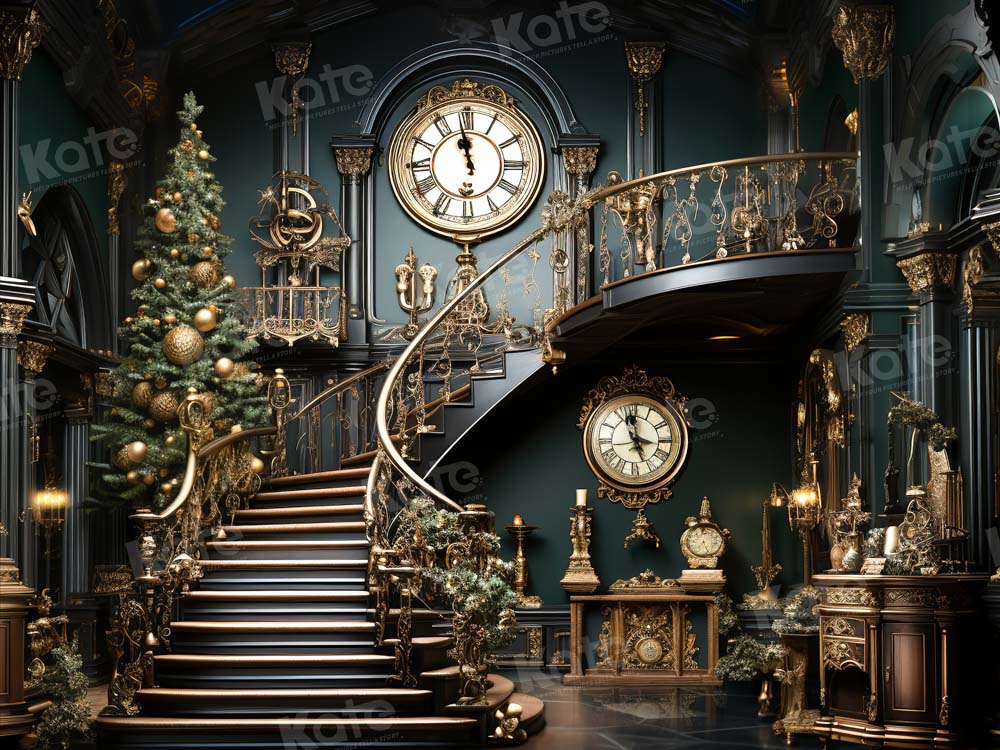 Kate Christmas Stair Clock Backdrop Designed by Chain Photography - Kate Backdrop AU