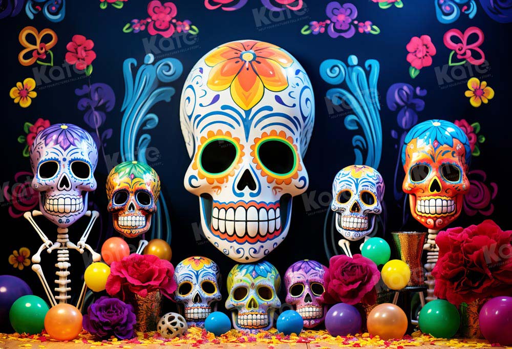 Kate Colored Skull Art Backdrop for Photography - Kate Backdrop AU