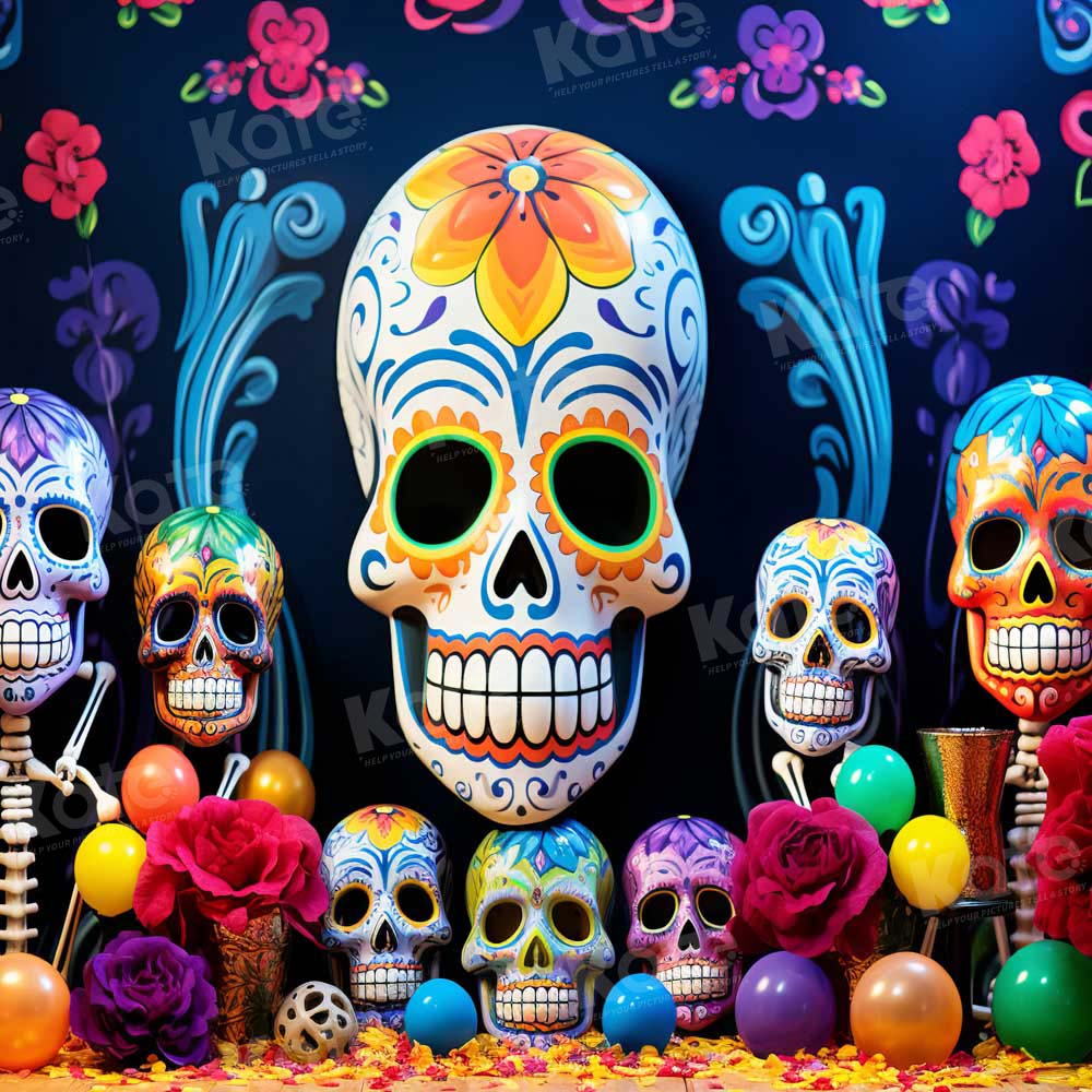 Kate Colored Skull Art Backdrop for Photography - Kate Backdrop AU