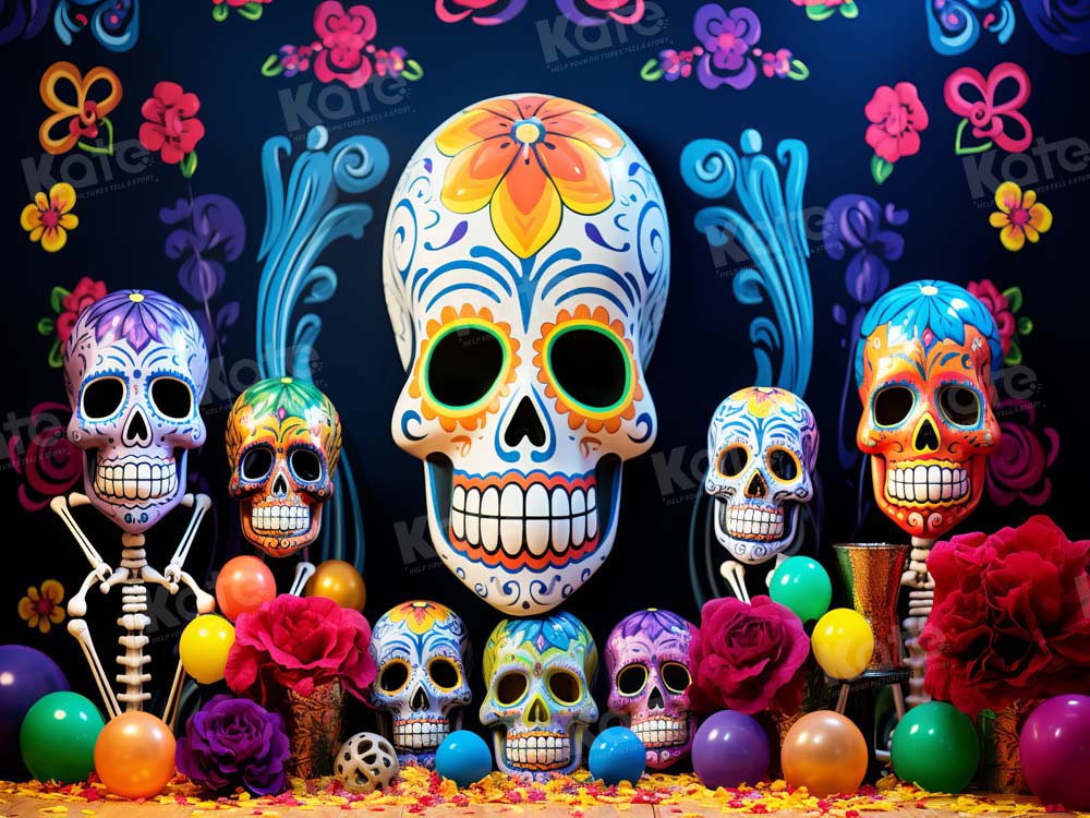 Kate Colored Skull Art Backdrop for Photography - Kate Backdrop AU