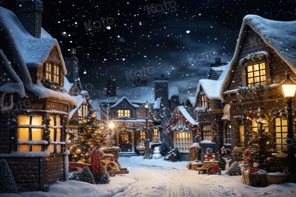 Kate Christmas Snowy Street in Night Backdrop Designed by Emetselch - Kate Backdrop AU