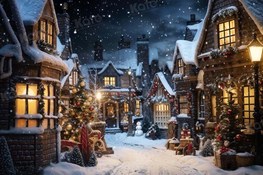 Kate Christmas Snowy Street in Night Backdrop Designed by Emetselch - Kate Backdrop AU