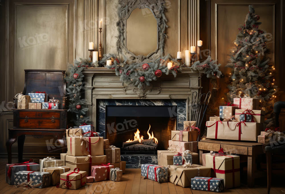 Kate Christmas Fireplace Gift Backdrop Designed by Emetselch - Kate Backdrop AU