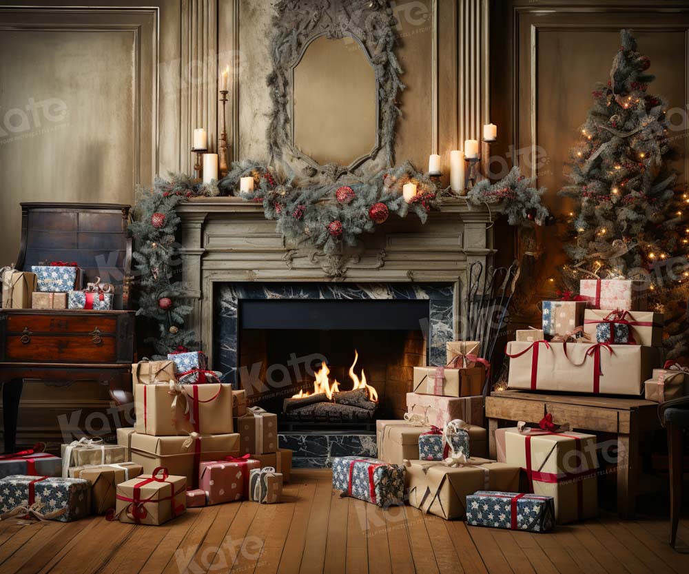 Kate Christmas Fireplace Gift Backdrop Designed by Emetselch - Kate Backdrop AU