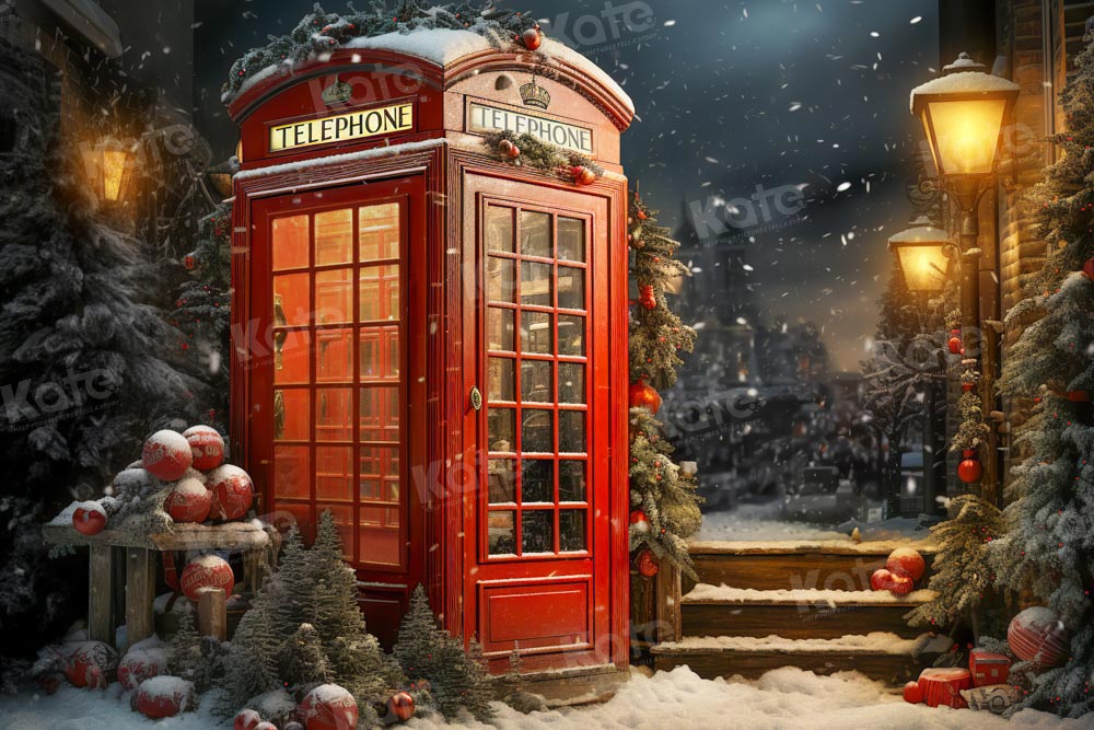 Kate Christmas Red Telephone Backdrop Designed by Emetselch - Kate Backdrop AU