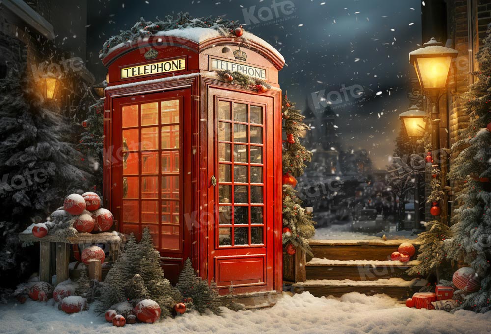 Kate Christmas Red Telephone Backdrop Designed by Emetselch - Kate Backdrop AU