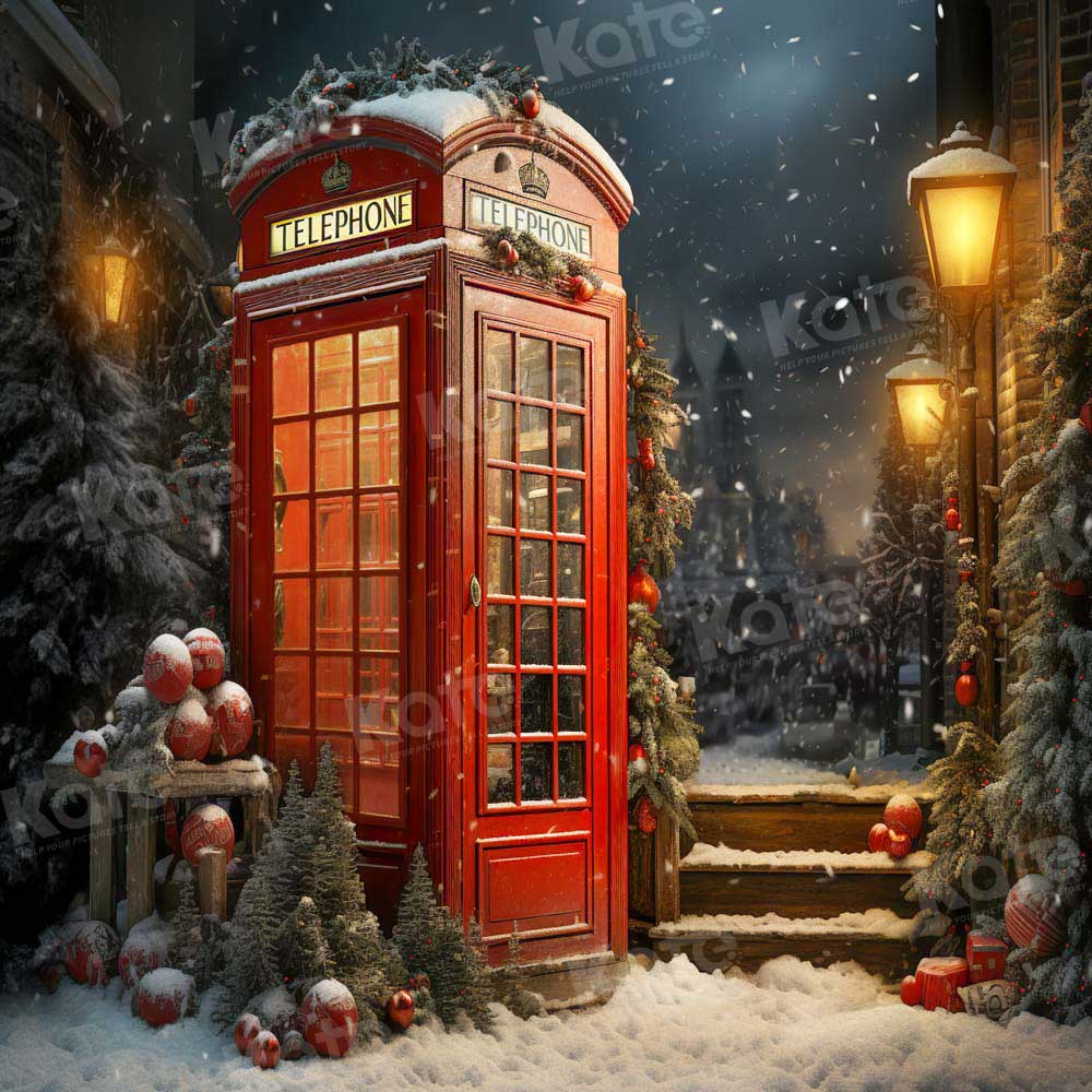 Kate Christmas Red Telephone Backdrop Designed by Emetselch - Kate Backdrop AU