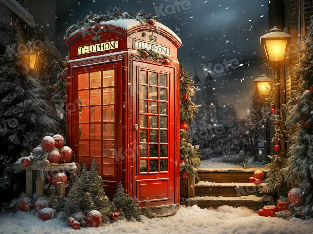 Kate Christmas Red Telephone Backdrop Designed by Emetselch - Kate Backdrop AU