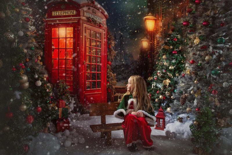 Kate Christmas Red Telephone Backdrop Designed by Emetselch - Kate Backdrop AU