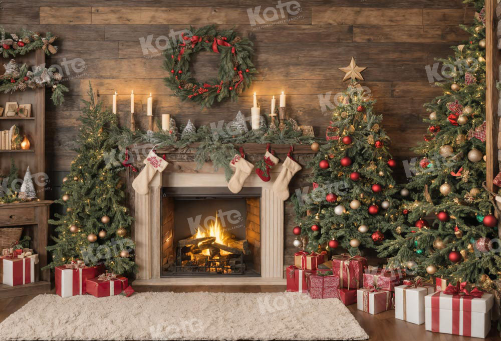 Kate Christmas Santa Room Fireplace Socks Backdrop for Photography - Kate Backdrop AU