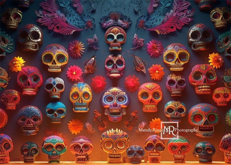 Kate Colorful Day Dead Sugar Skull Wall Backdrop Designed by Mandy Ringe Photography - Kate Backdrop AU