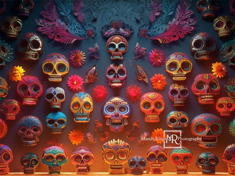 Kate Colorful Day Dead Sugar Skull Wall Backdrop Designed by Mandy Ringe Photography - Kate Backdrop AU
