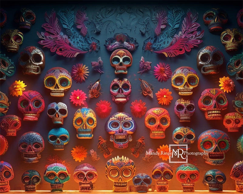 Kate Colorful Day Dead Sugar Skull Wall Backdrop Designed by Mandy Ringe Photography - Kate Backdrop AU
