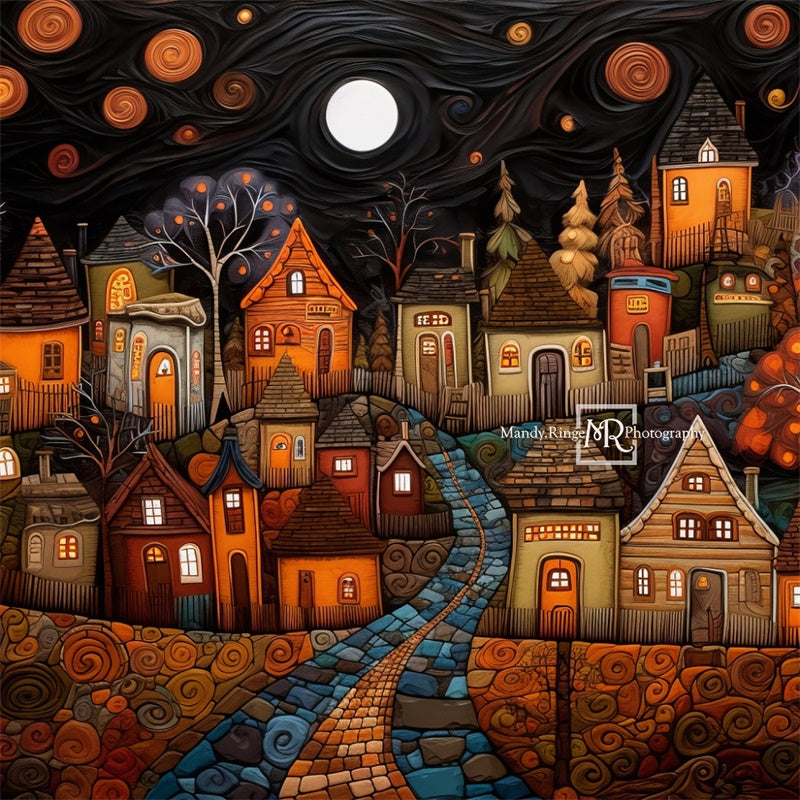 Kate Stylized Painted Autumn Village Backdrop Designed by Mandy Ringe Photography - Kate Backdrop AU