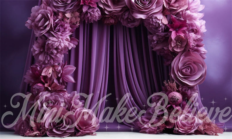 Kate Purple Flowers Arch Curtains Backdrop Designed by Mini MakeBelieve - Kate Backdrop AU