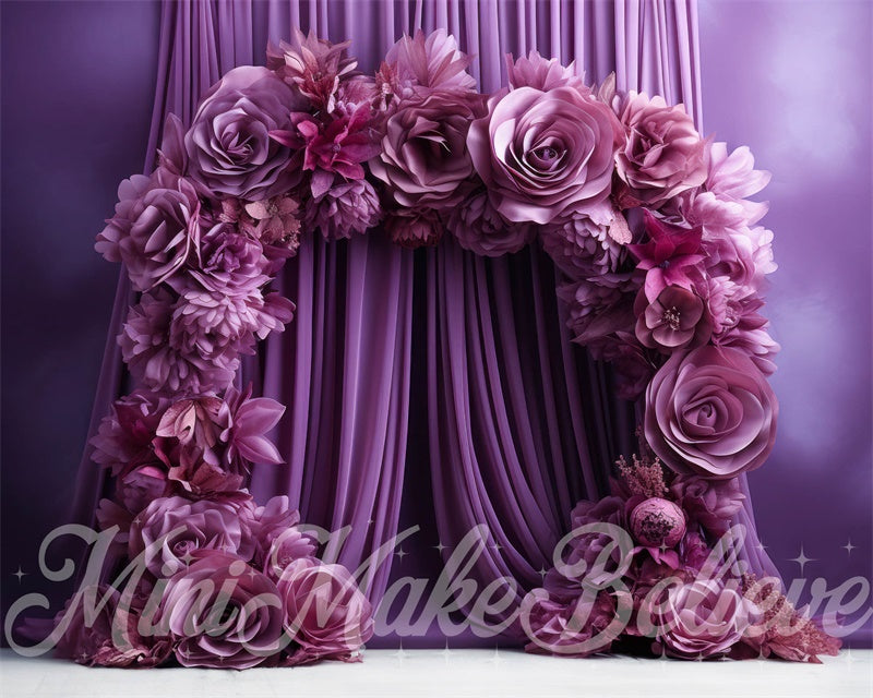 Kate Purple Flowers Arch Curtains Backdrop Designed by Mini MakeBelieve - Kate Backdrop AU