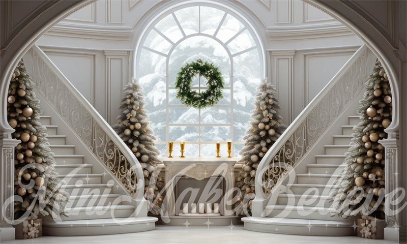 Kate Winter Christmas Grand Staircase Trees Backdrop Designed by Mini MakeBelieve - Kate Backdrop AU