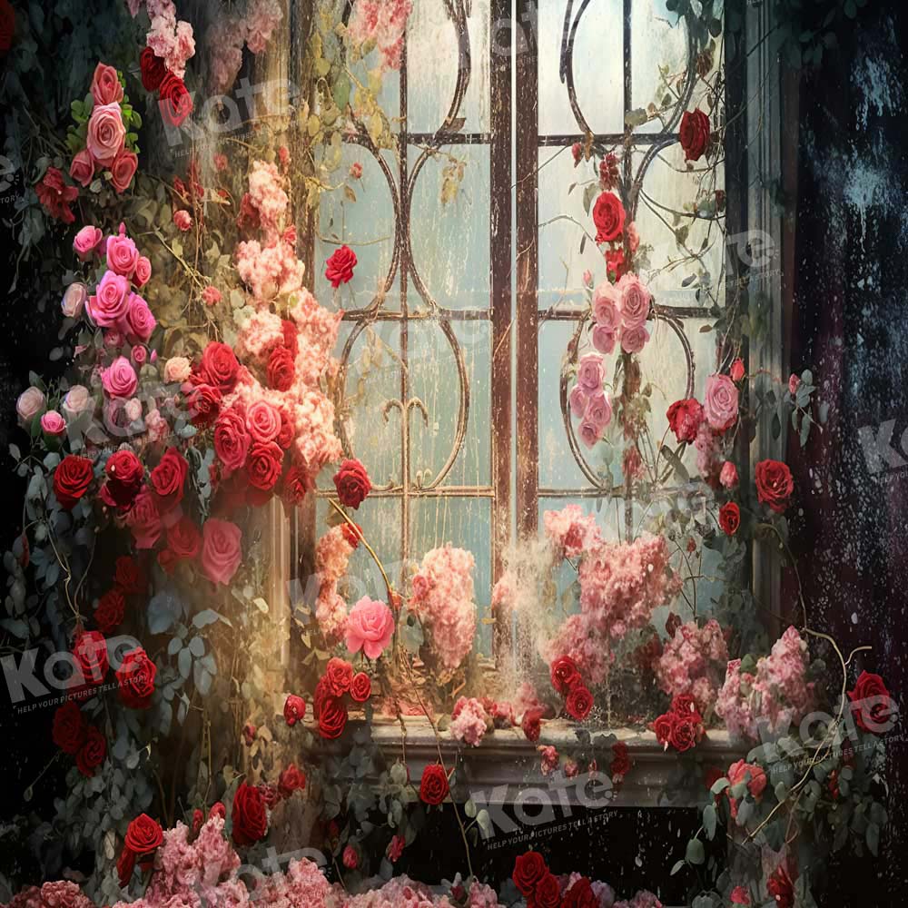 Kate Spring Valentine's Day Retro Floral Window Backdrop Designed by Chain Photography - Kate Backdrop AU