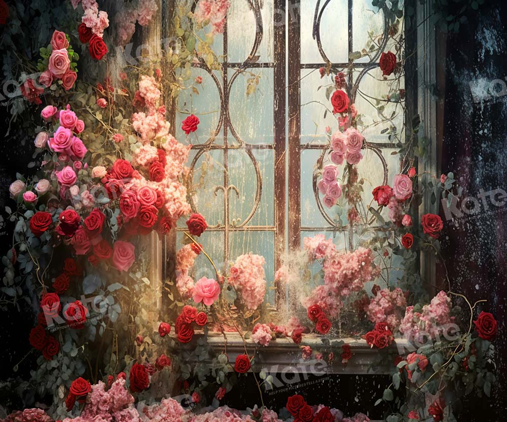Kate Spring Valentine's Day Retro Floral Window Backdrop Designed by Chain Photography - Kate Backdrop AU