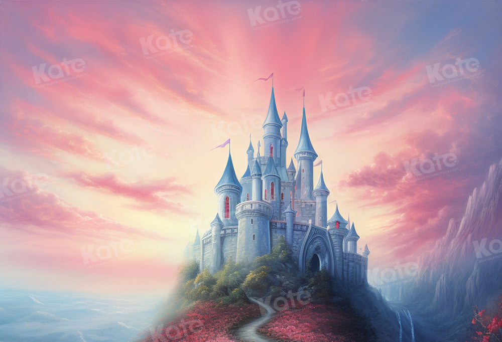 Kate Pink Fantasy Mountain Top Castle Backdrop for Photography - Kate Backdrop AU