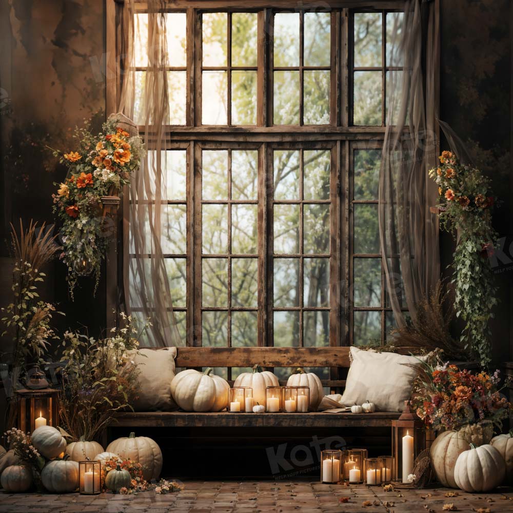 Kate Autumn/Fall White Pumpkin Retro Window Room Backdrop Designed by Emetselch - Kate Backdrop AU