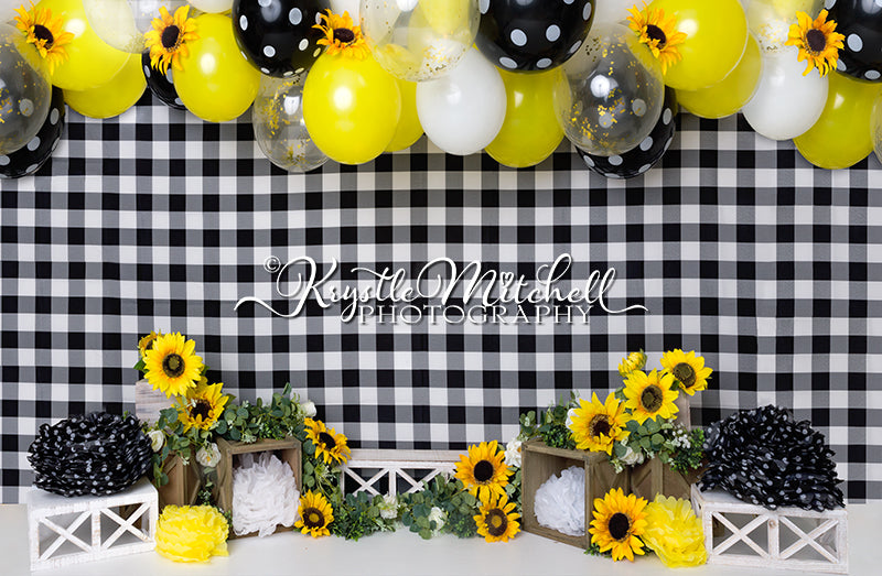 Kate Sunflowers Black Checkered Backdrop Designed By Krystle Mitchell Photography - Kate Backdrop AU