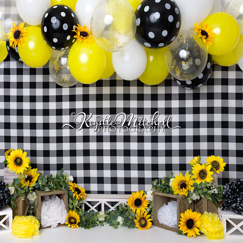 Kate Sunflowers Black Checkered Backdrop Designed By Krystle Mitchell Photography - Kate Backdrop AU