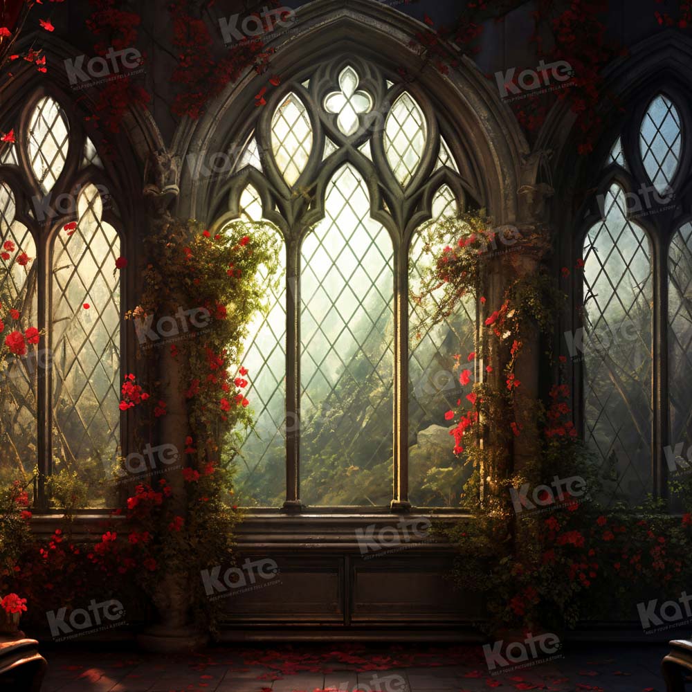 Kate Valentine's Day Red Rose Church Window Backdrop for Photography - Kate Backdrop AU