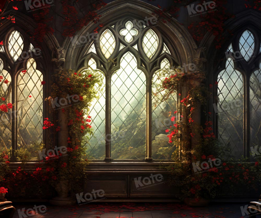 Kate Valentine's Day Red Rose Church Window Backdrop for Photography - Kate Backdrop AU