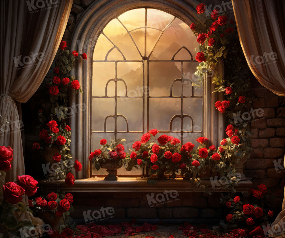 Kate Valentine's Day Rose Window Room Backdrop for Photography - Kate Backdrop AU