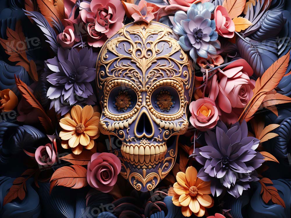 Kate Halloween Colorful Flower Skull Backdrop Designed by Chain Photography - Kate Backdrop AU