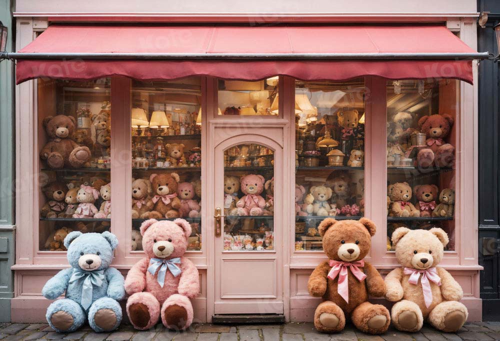 Kate Birthday Gift Pink Bear Display Window Backdrop Designed by Chain Photography - Kate Backdrop AU