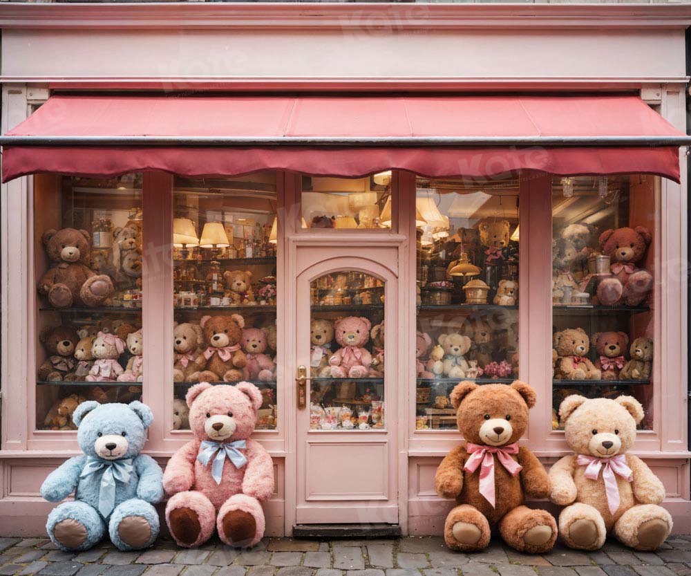Kate Birthday Gift Pink Bear Display Window Backdrop Designed by Chain Photography - Kate Backdrop AU
